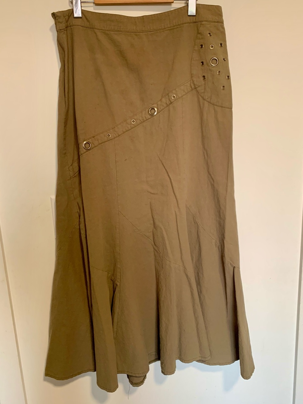 Vintage Y2K Grunge Flared Maxi Skirt Green Silver Rings Cotton Size 14 Alsharifa - Picture 6 of 8